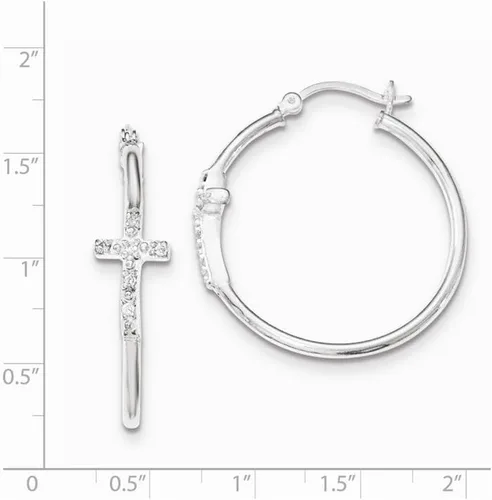 Miniatura 2 de Plata de ley pulido CZ Fancy Cruz Aro de 33mm de longitud