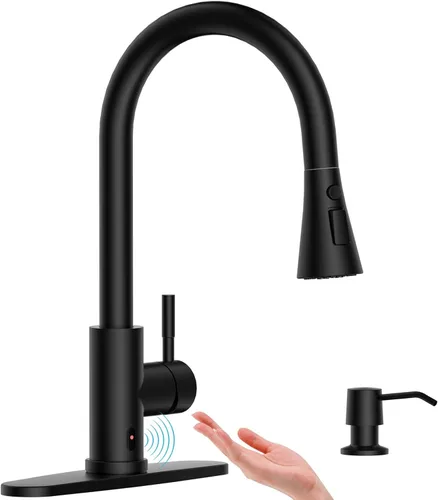 Miniatura 19 de APPASO Grifo de cocina negro con filtro de agua, mangueras certificadas por cUPC, grifos de fregadero de 3 vías con rociador extraíble, 3 modos