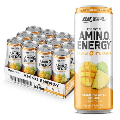 Optimum Nutrition Amino Energy - Bebida de hidratación espumosa, electrolitos, cafeína, aminoácidos, BCAAs, sin azúcar, limonada de mango y piña, 12