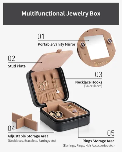 Miniatura 3 de Vlando Joyero de viaje con piel nacarada, pequeño joyero portátil para anillos, aretes, collares, pulseras, dijes, regalo para mujeres, niñas