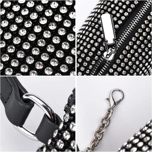 Miniatura 6 de Bolso de mano de noche con cristales brillantes para mujeres y niñas, bolso cruzado brillante para boda, graduación, fiesta, club, bolsos de mano
