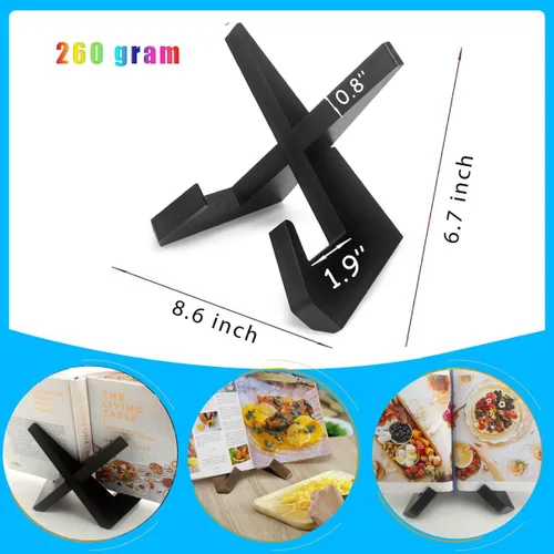 Miniatura 2 de Soporte rústico negro para libros de cocina, soporte para libro de recetas para encimera de cocina, soporte de libro de cocina de madera, soporte