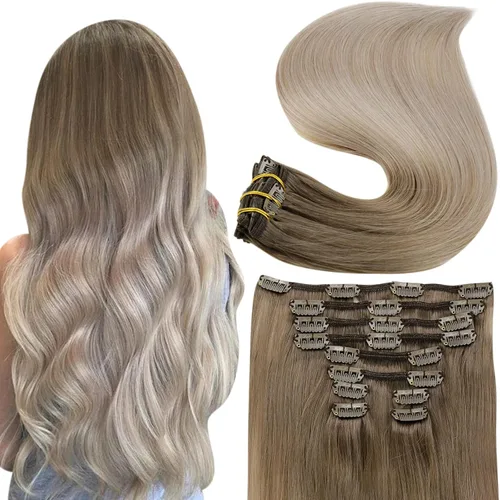 Miniatura 47 de Fshine Extensiones de cabello con broches, 22 pulgadas, 7 unidades, color marrón oscuro, doble trama, extensiones de cabello humano real con clip