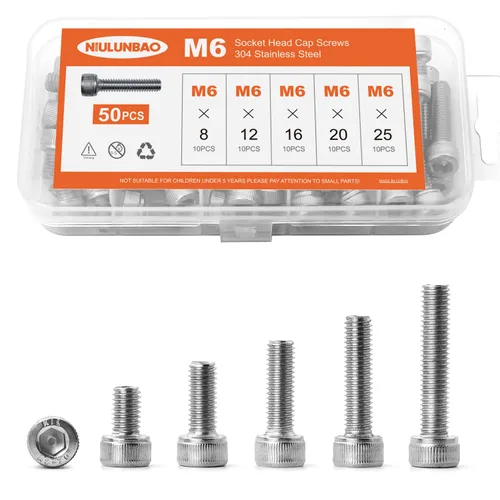 Tornillos de cabeza hexagonal M6 x 0.315 in 0.472 in 0.630 in 0.787 in 0.984 in Tornillos de cabeza hexagonal 304 acero inoxidable máquina Allen Hex
