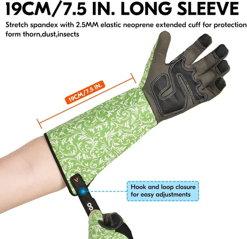 Miniatura 4 de Vgo... 1 par de guantes de jardinería para mujer, guantes de trabajo de seguridad, guantes de manga larga, a prueba de pinchazos, pantalla táctil