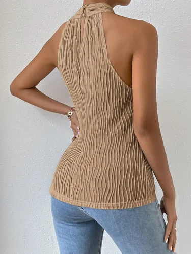 Miniatura 2 de Milumia Tops estilo halter sin mangas con textura cruzada y abertura cruzada para mujer