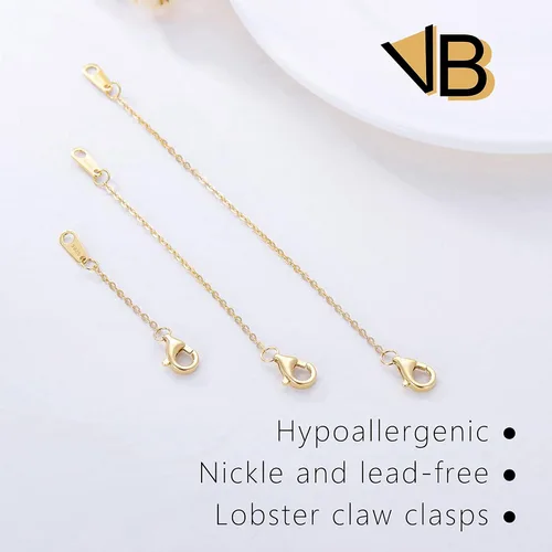 Miniatura 8 de Extensores de cadena dorada para collares, extensiones de pulsera de plata de ley, extensor de collar dorado para mujer, juego de 3 piezas, 1, 2, 3