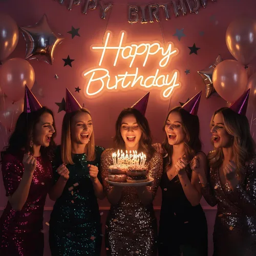 Miniatura 5 de Letrero de neón de feliz cumpleaños para telón de fondo, letrero con luz LED de feliz cumpleaños, luz de neón regulable alimentada por USB