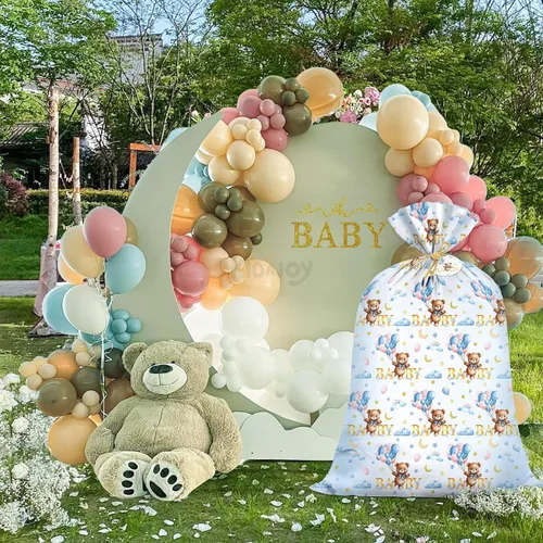 Miniatura 7 de KIDAJOY Bolsas de regalo extra grandes de oso de peluche, baby shower, Jumbo We Can Bearly Wait, bolsa de regalo de plástico para niñas y niños