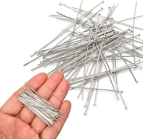 Miniatura 3 de 260 piezas de alfileres de cabeza plana con baño de plata, sin empañamiento, suministros para joyería, para hacer aretes y pulseras (20 mm