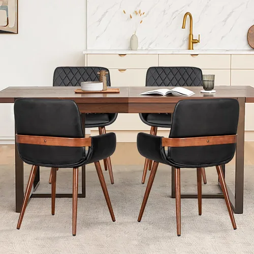 Miniatura 4 de LUNLING Sillas de Comedor Modernas de Mediados de Siglo de Cuero Sintético, Sillas con Asiento Tapizado y Patas de Metal, Silla de Cocina de Cuero