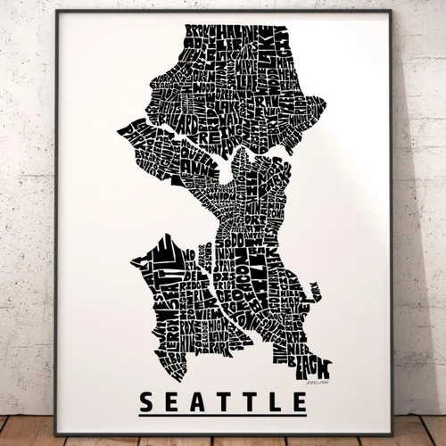 Miniatura 7 de Impresión del mapa del barrio de Seattle, impresión firmada de mi arte original de mapa de tipografía de Seattle dibujado a mano