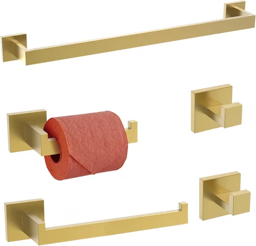 Miniatura 10 de TURS Juego de accesorios de baño de 5 piezas, juego de toalleros negros y dorados, incluye toallero de 24 pulgadas, soporte para toallas de mano