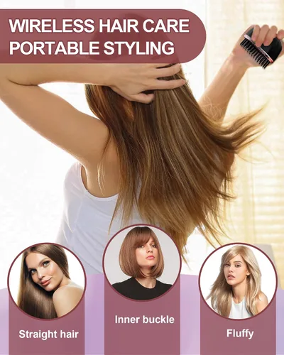 Miniatura 2 de Mini alisador de pelo, recargable, inalámbrico, portátil, alisador de pelo de 3 velocidades, temperatura de viaje, para mujeres, hogar y viajes
