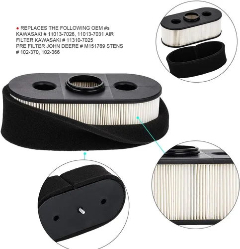 Miniatura 3 de HIFROM 11013-7031 Filtro de aire con prefiltro de repuesto para cortacésped Kawasaki 11013-7026 FH580V FH381V FH430V (paquete de 1)