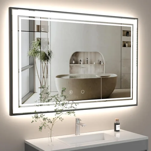 Miniatura 9 de Espejo de baño LED de 30 x 22 pulgadas con luces LED enmarcadas, espejo de baño retroiluminado y frontal iluminado, marco de aluminio cuadrado