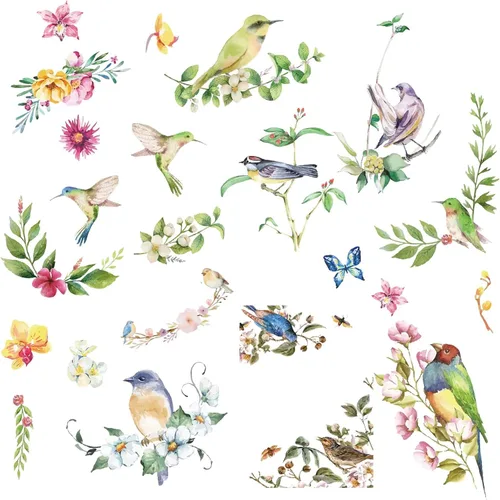 CRASPIRE 8 hojas de calcomanías de pared de pájaros y plantas, colibrí, flores, mariposa, pegatinas de vinilo para ventana, impermeables,