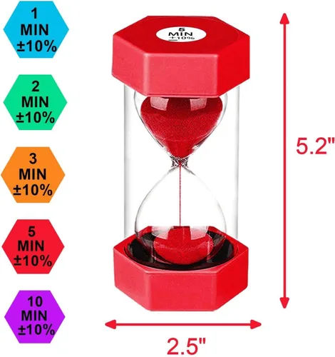 Miniatura 7 de SuLiao Temporizadores de arena 1m/2m/3m/5m/10 minutos, temporizador de arena de reloj de arena de plástico para niños, reloj de arena grande