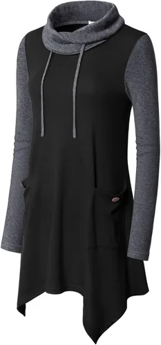 Miniatura 2 de Bulotus - Túnica de manga larga para mujer, cuello asimétrico, dobladillo con bolsillos