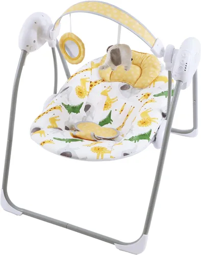 Miniatura 7 de Columpio de bebé portátil para bebés, compacto y plegable con columpio de 5 velocidades, música, temporizador, asiento acolchado, funciona