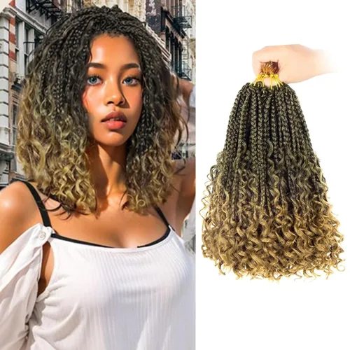 Miniatura 70 de Goddess Box Braids - Trenzas de cabello a ganchillo con extremos rizados, trenzas de caja bohemianas de 16 pulgadas, trenzas de ganchillo, 8 1B-4-30