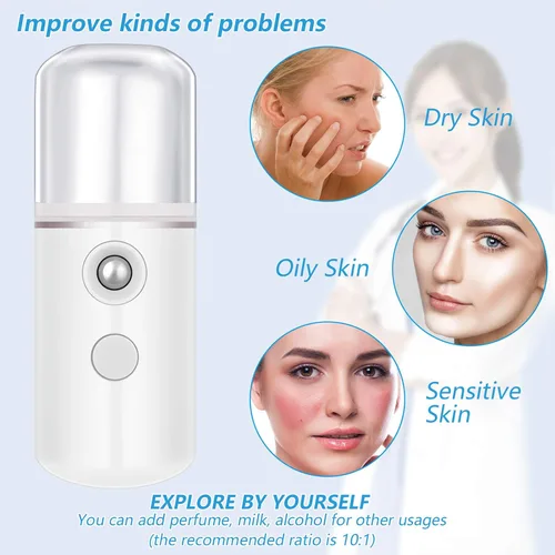 Miniatura 5 de Mudder 8 piezas Nano Facial Mister Rociador Facial Portátil Humidificador de mano Atomización USB Recargable 1.0 fl oz Vaporizador facial