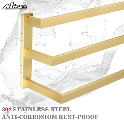 Miniatura 5 de Alise Toalleros de 3 capas para montaje en pared de baño, toallero dorado cepillado para baño, toallero cuadrado de acero inoxidable SUS304
