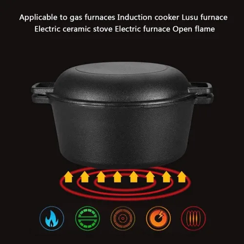 Miniatura 3 de Hornos holandeses, 2 en 1, horno holandés doble sazonado de hierro fundido, sartén de hierro fundido, utensilios de cocina combinados para cocina