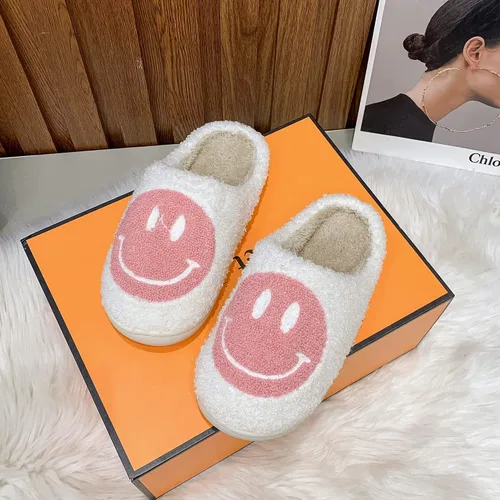 Miniatura 2 de PLMOKN Smile Face Slippers,Retro Soft Plush Lightweight House Slippers Slip-on Cozy Indoor Outdoor Slippers,Slip on Anti-Skid Sole