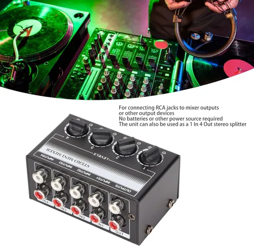 Miniatura 3 de Zyyini Mini mezclador estéreo, mezclador de audio portátil de 4 canales, mini mezclador estéreo profesional pasivo para mezclar instrumentos
