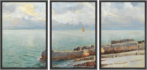 Miniatura 74 de SIGNWIN Lienzo enmarcado para pared, juego de arte dramático de cielo tormentoso, ilustraciones de paisaje nuboso Moody, arte moderno decorativo