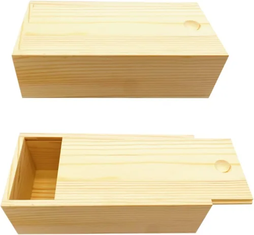 Paquete de 2 cajas de almacenamiento rectangulares de madera de 7.9 x 3.9 x 2.4 pulgadas, organizador apilable con tapa deslizante para joyas,
