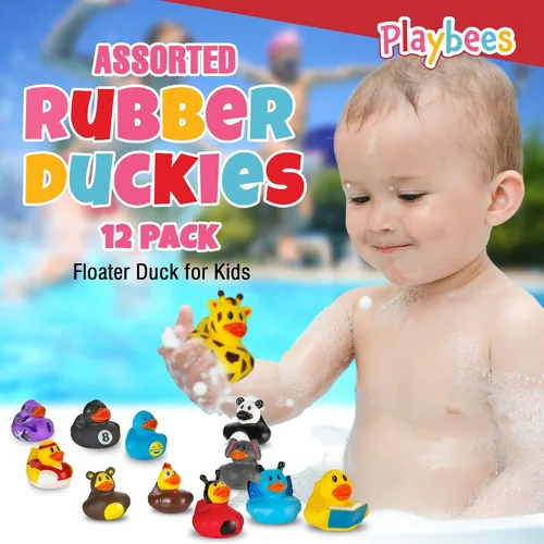Miniatura 2 de Playbees - Patitos de goma en paquete de 12 unidades, surtido de juguetes de baño para bebés, flotadores Jeep para niños, para el verano, la playa