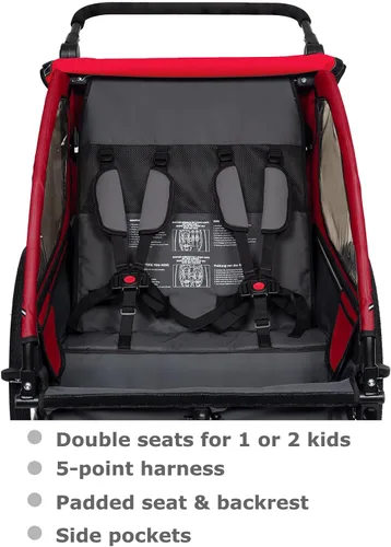 Miniatura 5 de TIGGO VS - Remolque y cochecito de bicicleta de suspensión 2 en 1, asiento doble para niños pequeños, niños, portabicicletas para niños