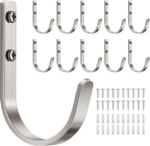 Miniatura 14 de Paquete de 10 Ganchos de Pared para Colgar Toalla/Abrigo - Colgador de Metal de 22LB con Tornillo para Montaje en Pared, para Exteriores, Armario