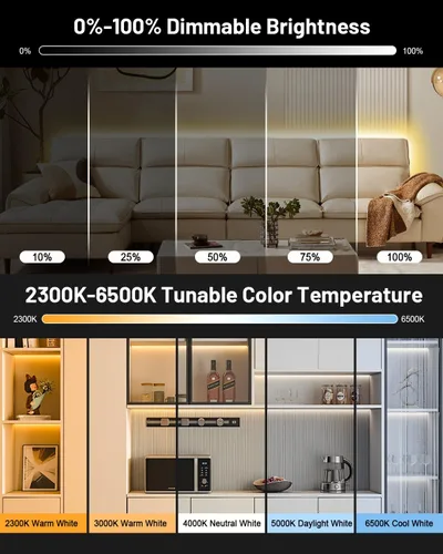 Miniatura 4 de Tira de luces LED COB de 32.8 pies, regulable, temperatura de color blanca ajustable de 2300K-6500K, cinta de luz LED de corte de alta luminosidad