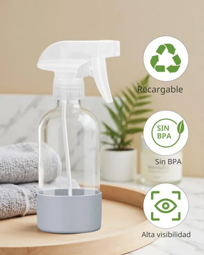 Miniatura 6 de Worldgsb 2 unidades de botellas de spray de vidrio de 8 oz, contenedores vacíos rellenables con protección de funda de silicona, botellas de spray