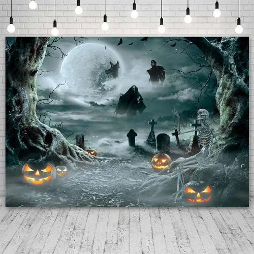Miniatura 2 de AIBIIN Telón de fondo de fotos de Halloween de 7 x 5 pies, luna, noche, bruja negra, telón de fondo de Halloween para fotografía de otoño, linterna