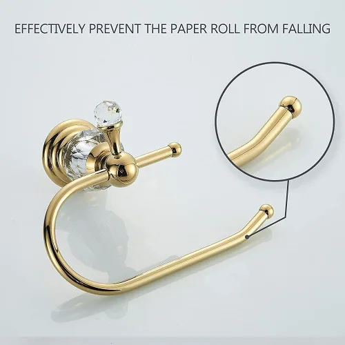 Miniatura 6 de WOLIBEER Accesorios de baño dorados, juego de barra de toalla de cristal de latón, soporte de papel higiénico, toalla, anillo, ganchos para bata, 4