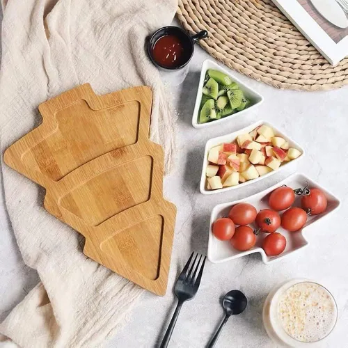 Miniatura 4 de Bandeja de bambú para árbol de Navidad, juego de platos de cerámica con diseño temático de Navidad, cuencos para servir para fiestas, perfectos