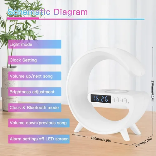 Miniatura 5 de LeeNabao Nuevo cargador de altavoz inalámbrico, luz de ambiente con función de carga inalámbrica, lámpara de mesa, lámpara de noche con reloj