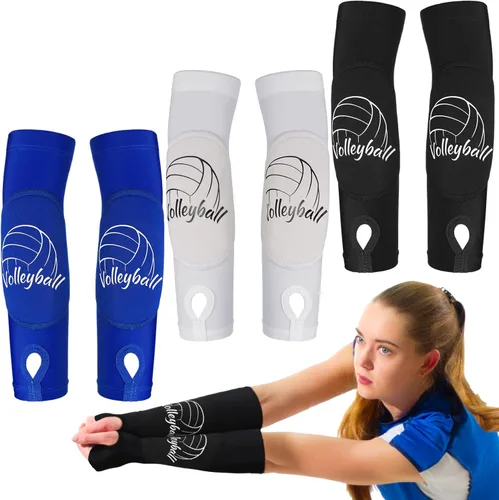 Yinder 3 pares de mangas deportivas de voleibol para jóvenes voleibol muñequera protección almohadillas y agujero para el pulgar