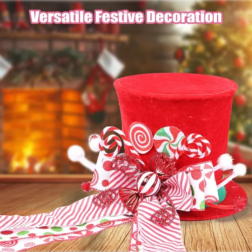 Miniatura 4 de HMASYO Decoración para árbol de Navidad de bastón de caramelo, sombrero rojo de terciopelo con lazos de menta de caramelo, adorno de cinta