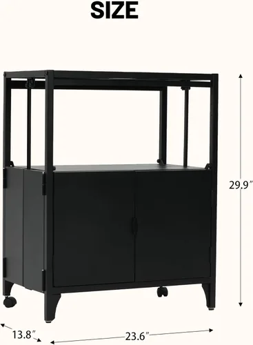 Miniatura 3 de Morden Buffet Armario de almacenamiento plegable de metal, armario de consola de entrada de acero con ruedas para patio, exterior, interior, cocina