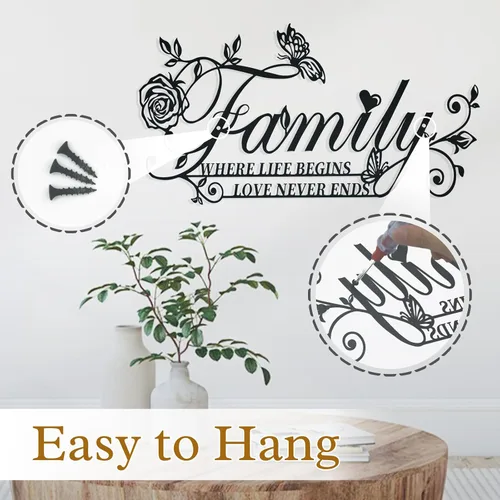 Miniatura 6 de Letrero de metal con texto en inglés "Family Where Life Begins Love Never Ends" ("Family Where Life Begins Love Never Ends"), decoración artística