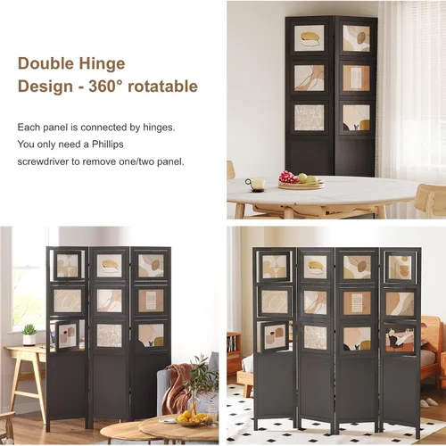 Miniatura 8 de Divisor de habitación para fotos de 4 paneles, pantalla de privacidad plegable independiente y decorativo con 16 marcos para oficina en casa (negro)