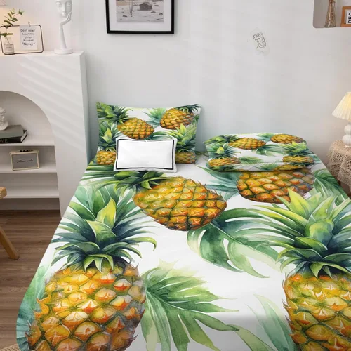 Miniatura 2 de Juego de sábanas de piña tamaño individual, sábanas de frutas tropicales, sábanas y fundas de almohada estampadas de 3 piezas, sábana bajera Estilo A