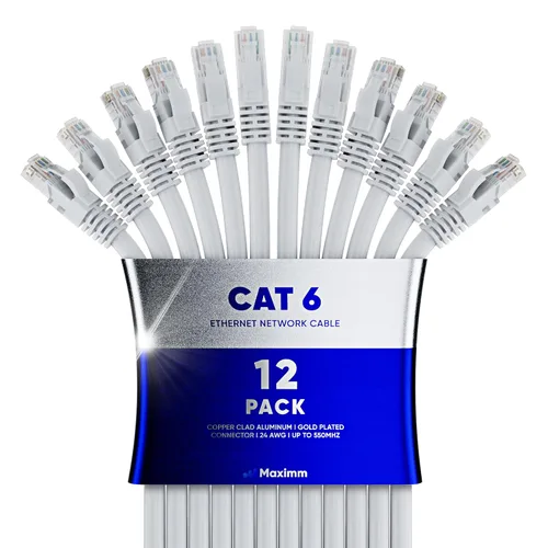 Miniatura 32 de Maximm Cable Ethernet Cat 6 – 7 pies (paquete de 12), LAN de alta velocidad, Internet, parche y cable de red, UTP, 10 Gbps, 550 MHz, color azul