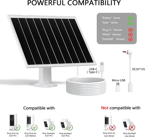Miniatura 8 de Panel solar de 8 W y 5 V, cargador solar impermeable IP65 para exteriores, puertos micro USB USB-C DC35135, cable de 9.5 pies y soporte ajustable