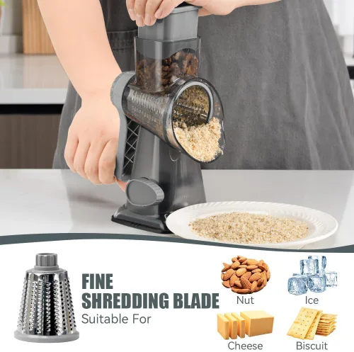 Miniatura 3 de KEOUKE Rallador de queso giratorio de mano con manivela transparente - triturador, rebanador, molinillo de 3 cuchillas de acero inoxidable, succión